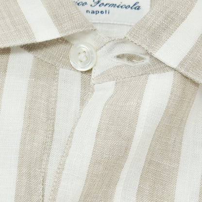 【中古】エリコフォルミコラ ERRICO FORMICOLA リネン ストライプ プルオーバーシャツ グレージュxホワイト【サイズM】【 状態ランクB 】【 メンズ 】