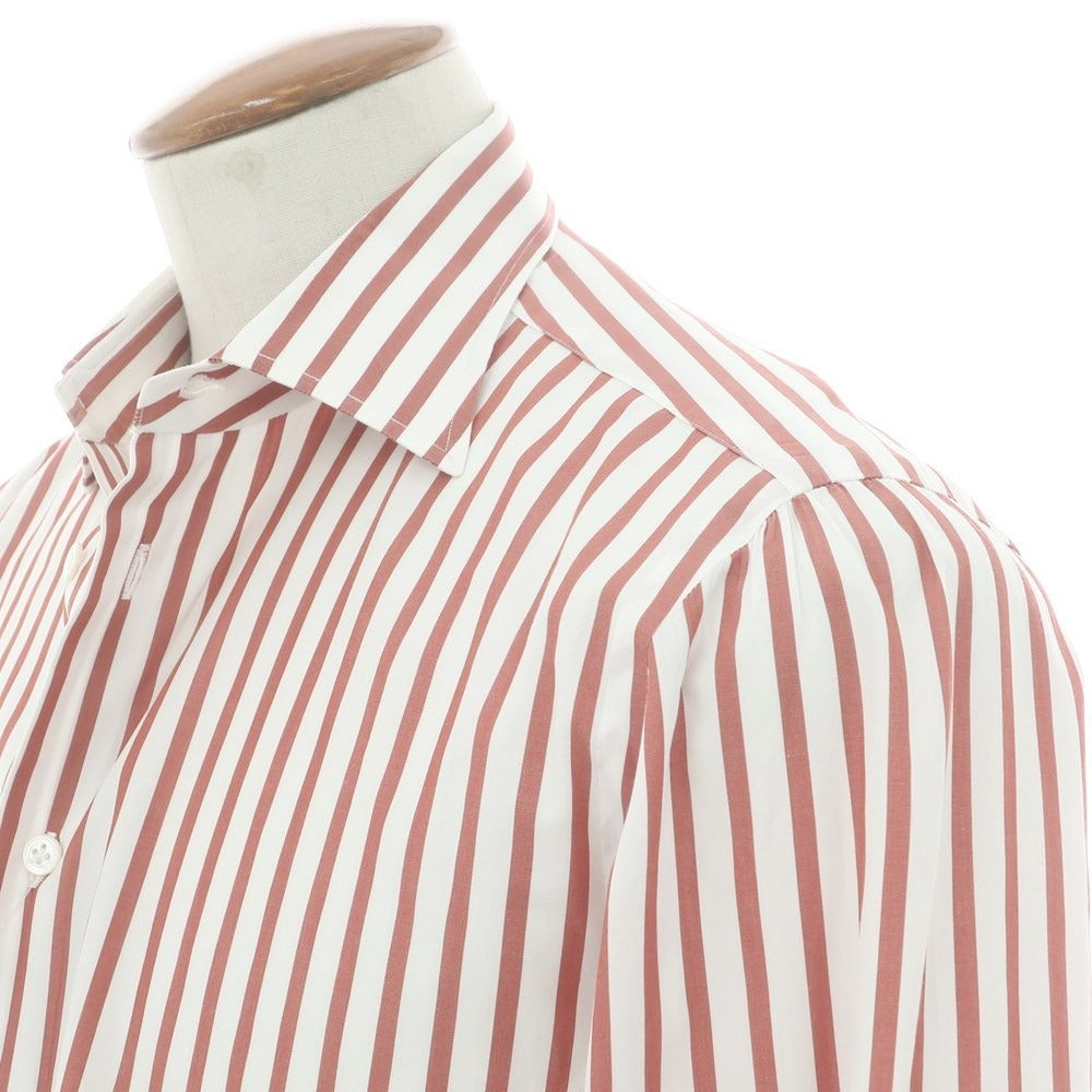 【中古】ボリエッロ BORRIELLO コットン ストライプ レギュラーカラー ドレスシャツ ホワイトxレッド【 40 】【 状態ランクC 】【 メンズ 】