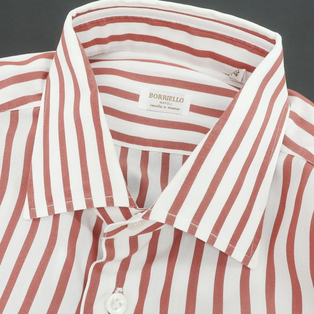 【中古】ボリエッロ BORRIELLO コットン ストライプ レギュラーカラー ドレスシャツ ホワイトxレッド【 40 】【 状態ランクC 】【 メンズ 】
