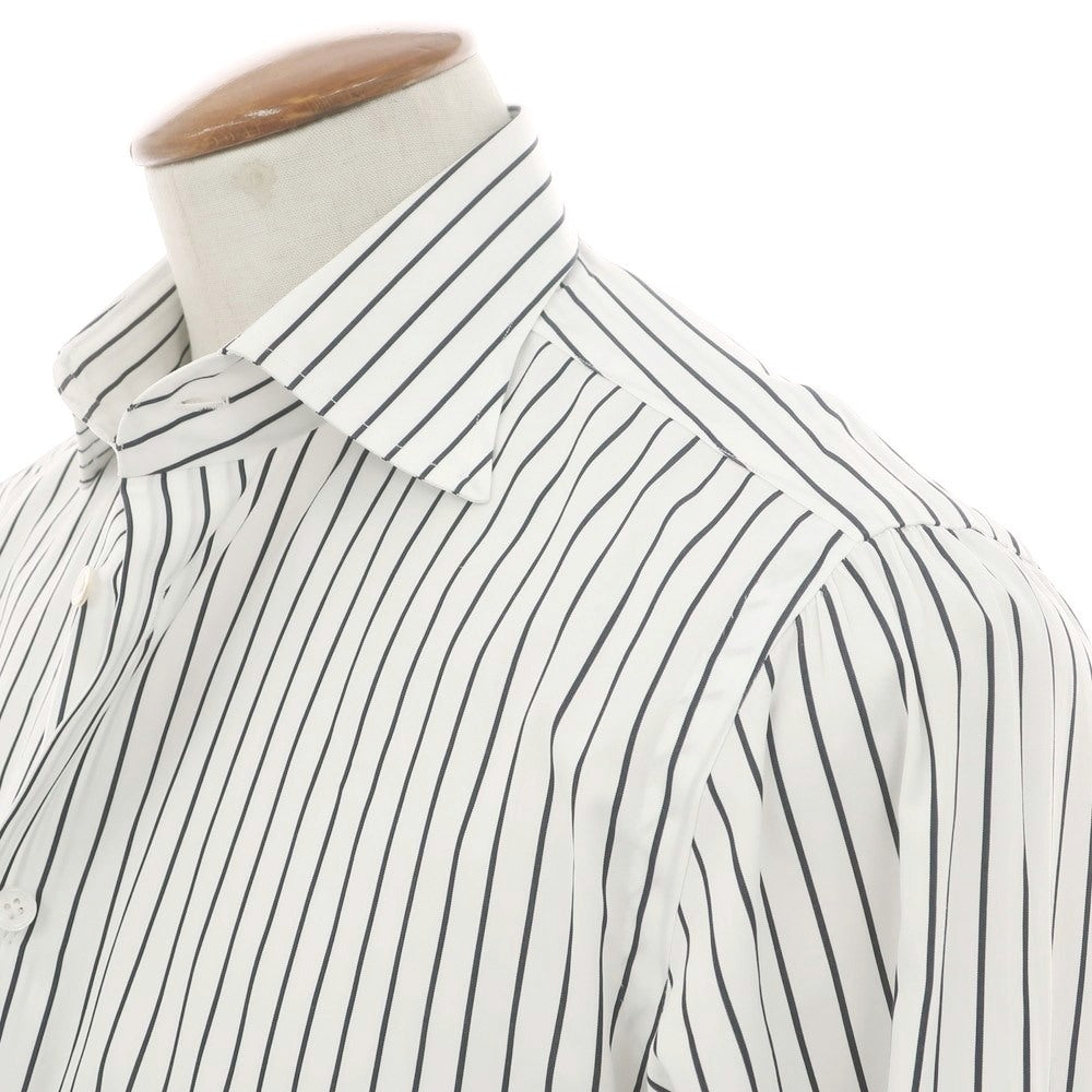【中古】ボリエッロ BORRIELLO コットン ストライプ セミワイドカラー ドレスシャツ ホワイトxブラック【 40 】【 状態ランクB 】【 メンズ 】