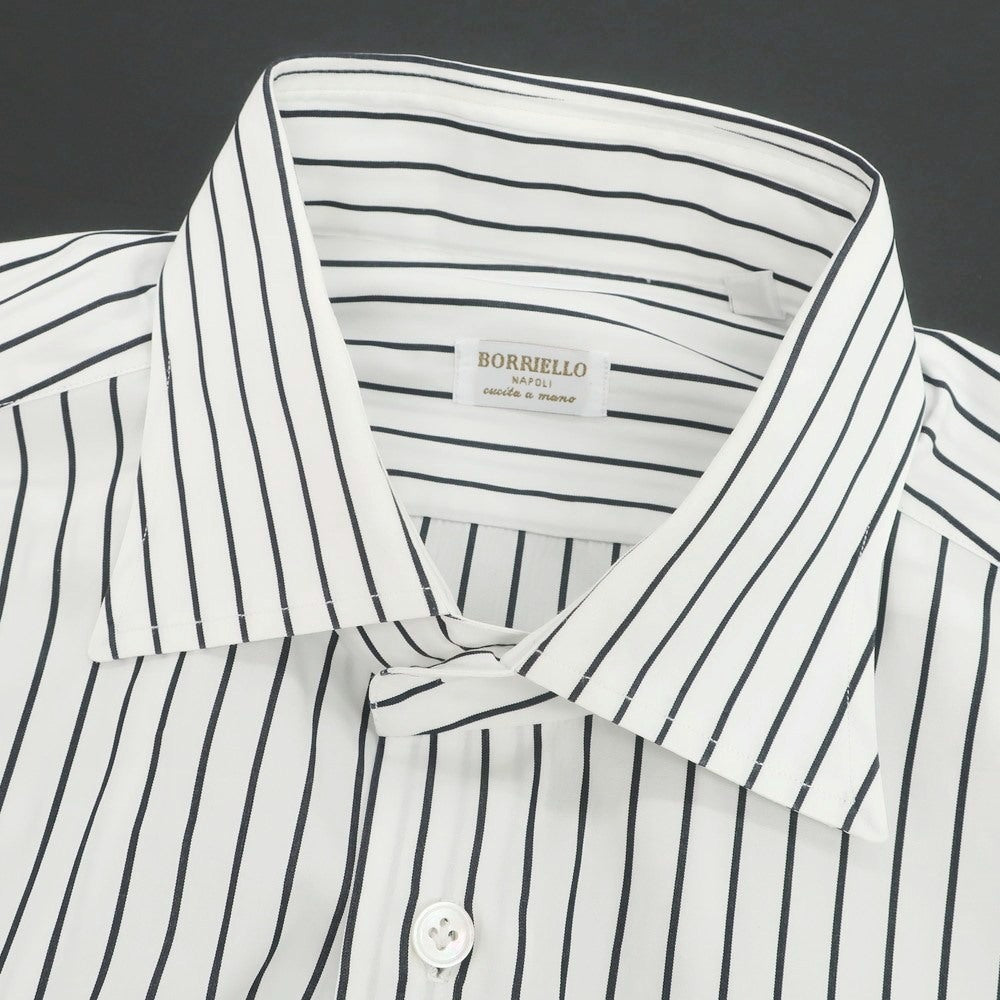 【中古】ボリエッロ BORRIELLO コットン ストライプ セミワイドカラー ドレスシャツ ホワイトxブラック【 40 】【 状態ランクB 】【 メンズ 】