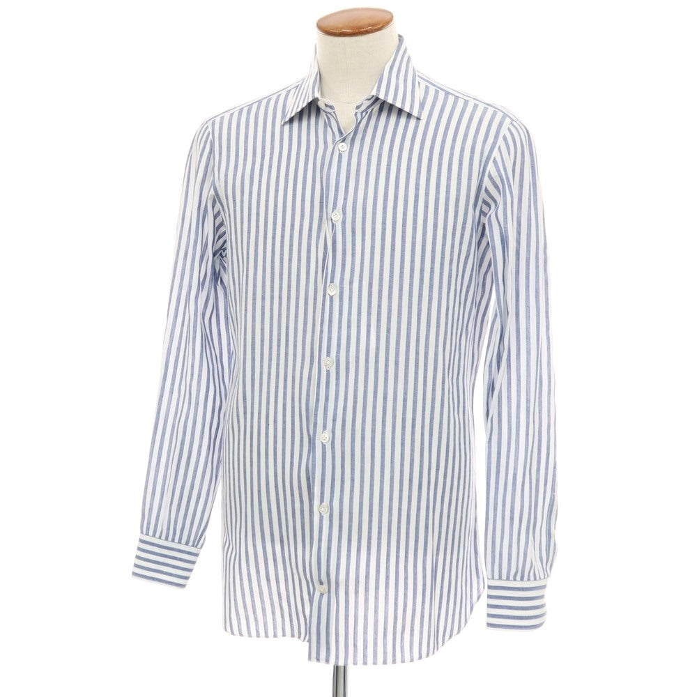 【中古】ボリエッロ BORRIELLO コットンリネン ストライプ レギュラーカラー カジュアルシャツ ホワイトxブルー【サイズ40】【 状態ランクB 】【 メンズ 】