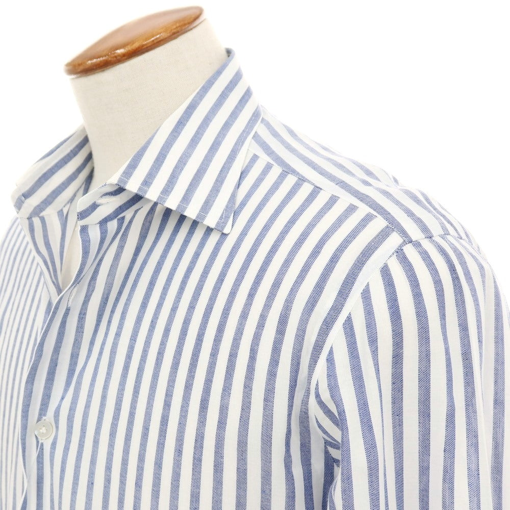 【中古】ボリエッロ BORRIELLO コットンリネン ストライプ レギュラーカラー カジュアルシャツ ホワイトxブルー【サイズ40】【 状態ランクB 】【 メンズ 】