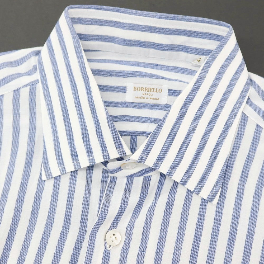 【中古】ボリエッロ BORRIELLO コットンリネン ストライプ レギュラーカラー カジュアルシャツ ホワイトxブルー【 40 】【 状態ランクB 】【 メンズ 】[APD]