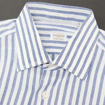 【中古】ボリエッロ BORRIELLO コットンリネン ストライプ レギュラーカラー カジュアルシャツ ホワイトxブルー【 40 】【 状態ランクB 】【 メンズ 】[APD]