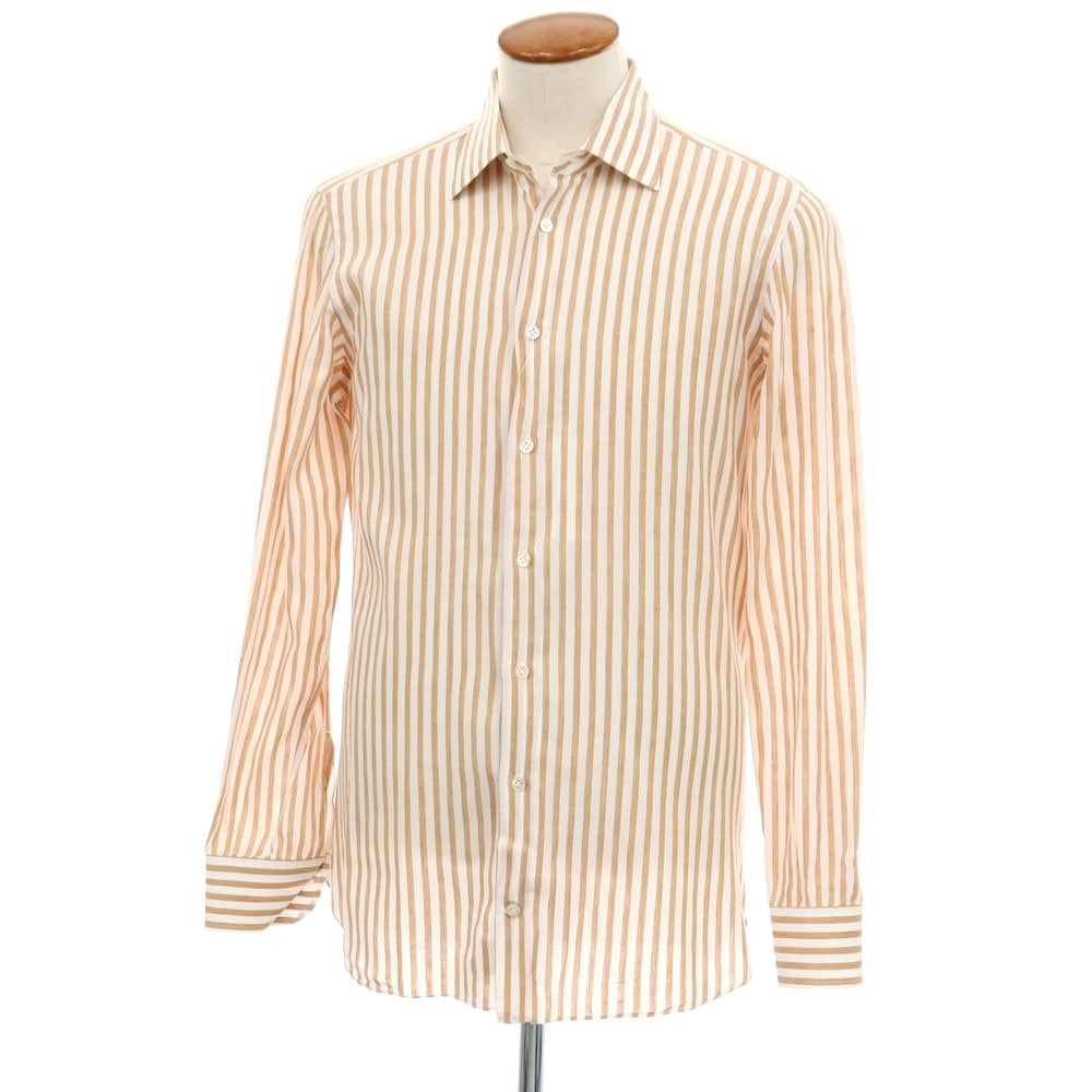 【中古】ボリエッロ BORRIELLO コットンリネン ストライプ レギュラーカラー カジュアルシャツ ホワイトxオレンジ【サイズ40】【 状態ランクB 】【 メンズ 】