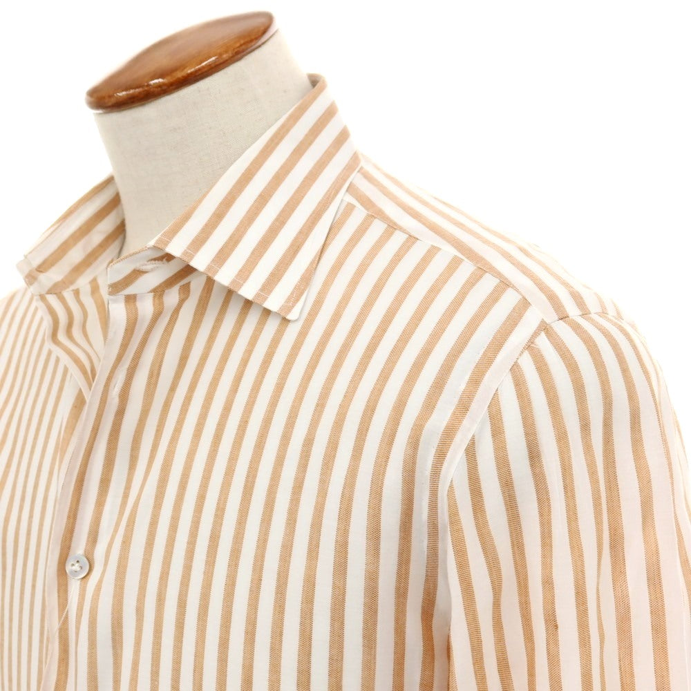 【中古】ボリエッロ BORRIELLO コットンリネン ストライプ レギュラーカラー カジュアルシャツ ホワイトxオレンジ【サイズ40】【 状態ランクB 】【 メンズ 】