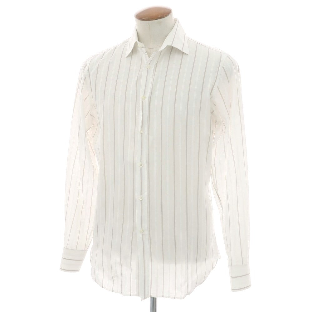 【中古】ギローバー GUY ROVER コットン ストライプ レギュラーカラー カジュアルシャツ ホワイトxブラウン【 40 】【 状態ランクB 】【 メンズ 】