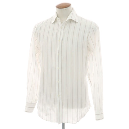 【中古】ギローバー GUY ROVER コットン ストライプ レギュラーカラー カジュアルシャツ ホワイトxブラウン【 40 】【 状態ランクB 】【 メンズ 】