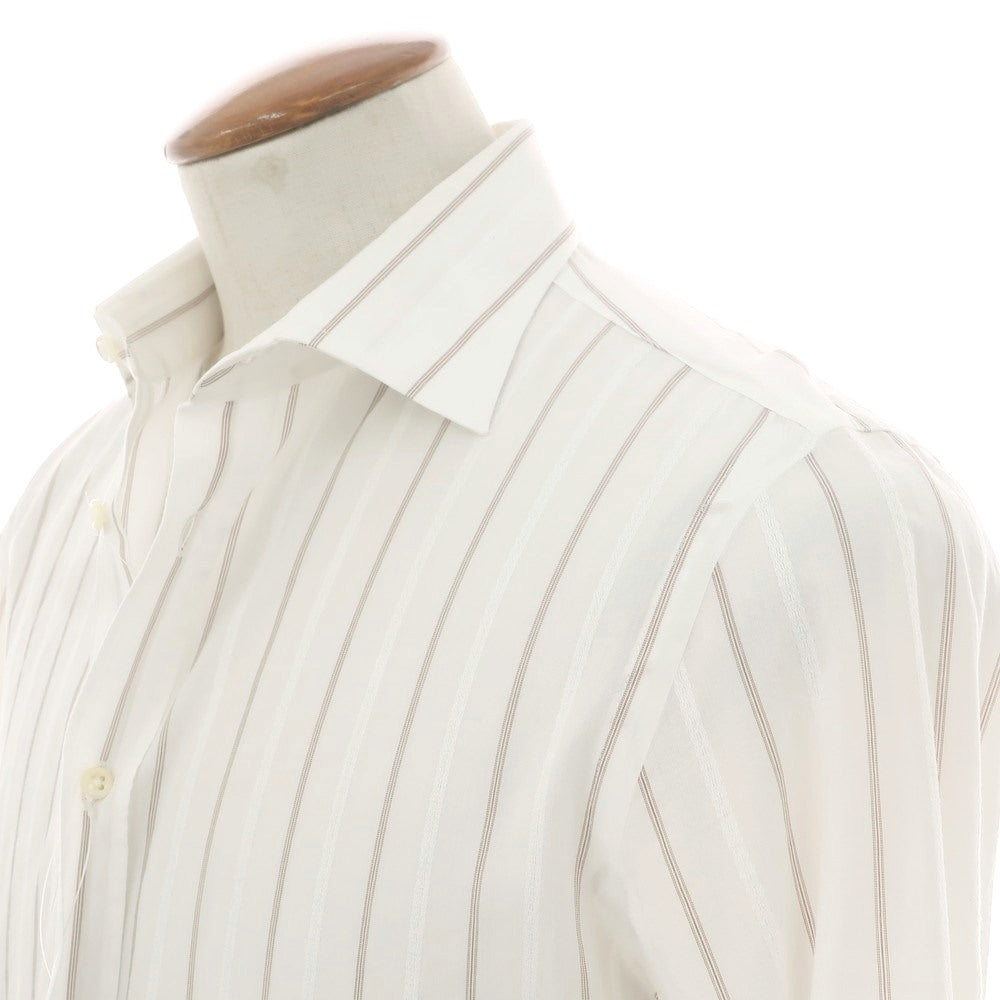 【中古】ギローバー GUY ROVER コットン ストライプ レギュラーカラー カジュアルシャツ ホワイトxブラウン【 40 】【 状態ランクB 】【 メンズ 】