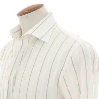 【中古】ギローバー GUY ROVER コットン ストライプ レギュラーカラー カジュアルシャツ ホワイトxブラウン【 40 】【 状態ランクB 】【 メンズ 】