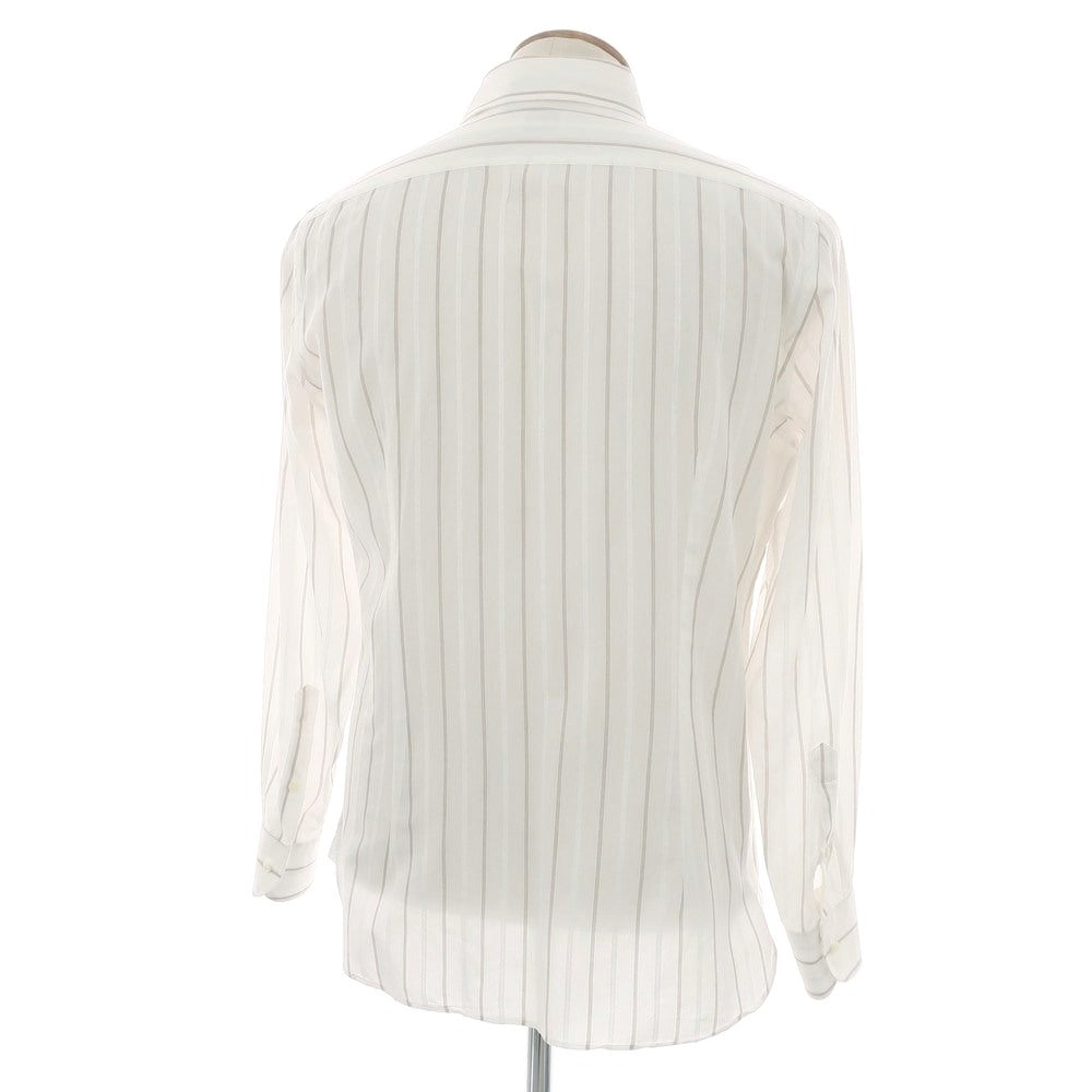 【中古】ギローバー GUY ROVER コットン ストライプ レギュラーカラー カジュアルシャツ ホワイトxブラウン【 40 】【 状態ランクB 】【 メンズ 】