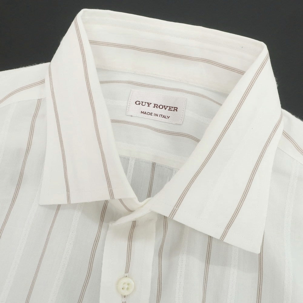【中古】ギローバー GUY ROVER コットン ストライプ レギュラーカラー カジュアルシャツ ホワイトxブラウン【 40 】【 状態ランクB 】【 メンズ 】
