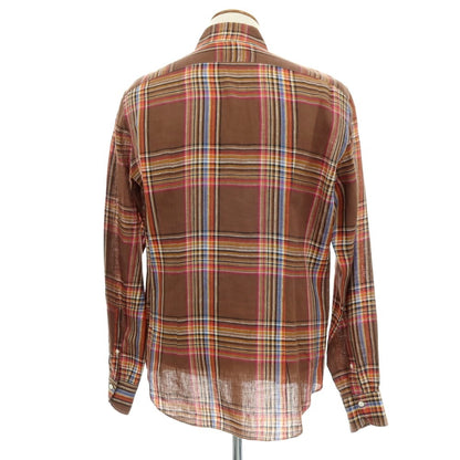 【中古】ジャンネット giannetto リネン チェック ワイドカラー カジュアルシャツ ブラウンxマルチカラー【サイズ40】【 状態ランクB 】【 メンズ 】