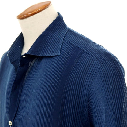 【中古】ジャンネット giannetto WASHING DIVISION リネン ワイドカラー カジュアルシャツ ネイビーxブルー【サイズ40】【 状態ランクB 】【 メンズ 】