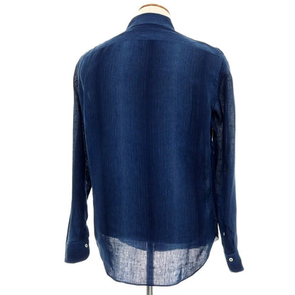 【中古】ジャンネット giannetto WASHING DIVISION リネン ワイドカラー カジュアルシャツ ネイビーxブルー【サイズ40】【 状態ランクB 】【 メンズ 】