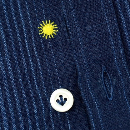 【中古】ジャンネット giannetto WASHING DIVISION リネン ワイドカラー カジュアルシャツ ネイビーxブルー【サイズ40】【 状態ランクB 】【 メンズ 】