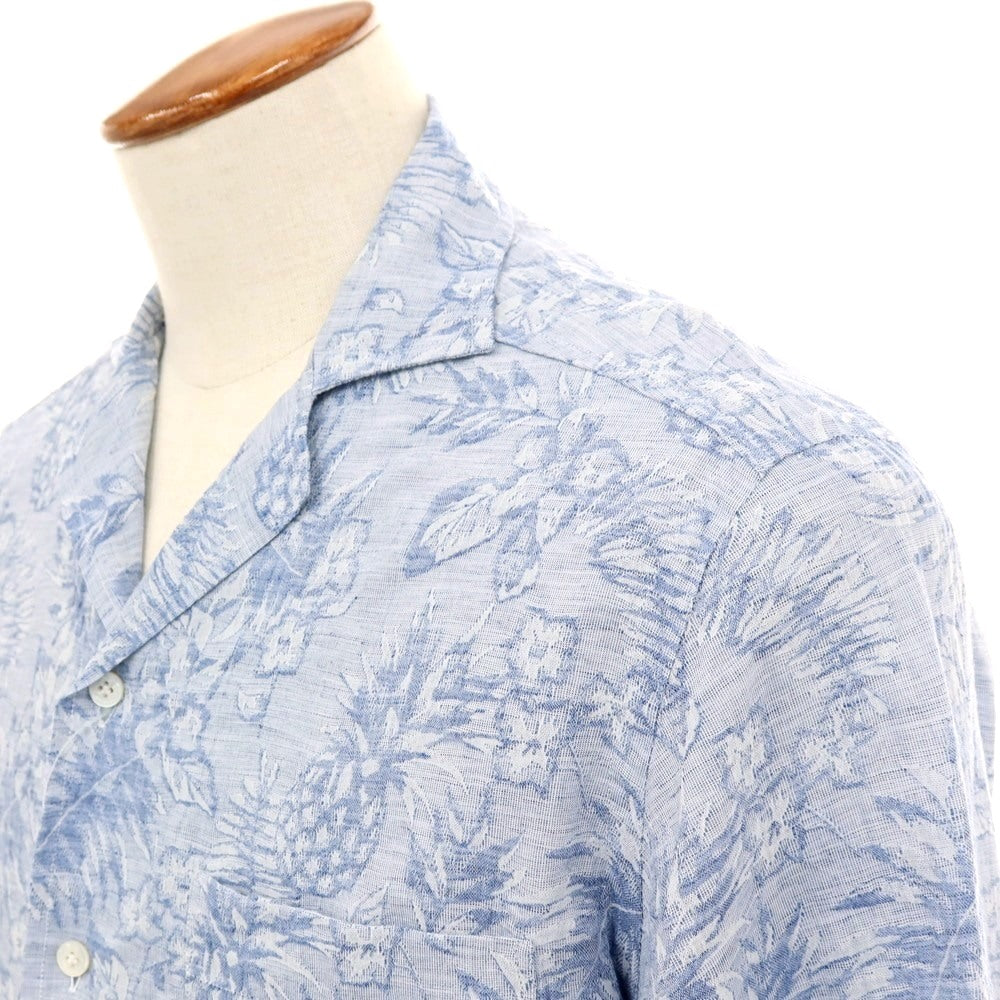 【中古】バグッタ Bagutta コットンリネン ジャカード トロピカル柄 オープンカラー カジュアルシャツ ブルー【サイズM】【 状態ランクB 】【 メンズ 】