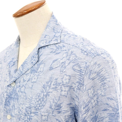 【中古】バグッタ Bagutta コットンリネン ジャカード トロピカル柄 オープンカラー カジュアルシャツ ブルー【サイズM】【 状態ランクB 】【 メンズ 】