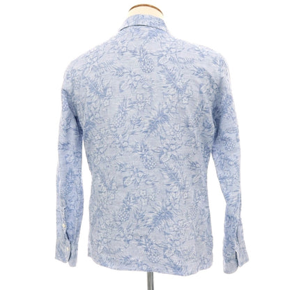 【中古】バグッタ Bagutta コットンリネン ジャカード トロピカル柄 オープンカラー カジュアルシャツ ブルー【サイズM】【 状態ランクB 】【 メンズ 】