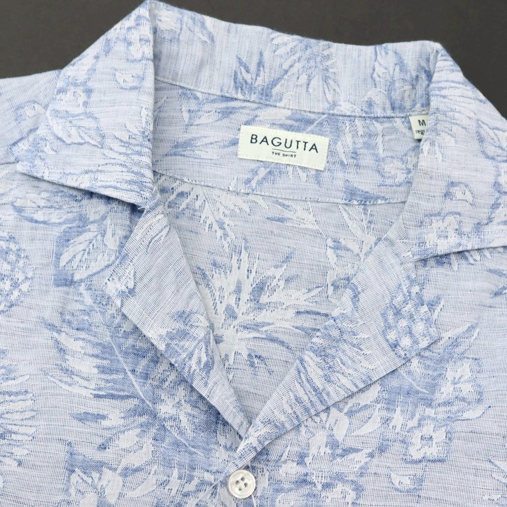 【中古】バグッタ Bagutta コットンリネン ジャカード トロピカル柄 オープンカラー カジュアルシャツ ブルー【サイズM】【 状態ランクB 】【 メンズ 】