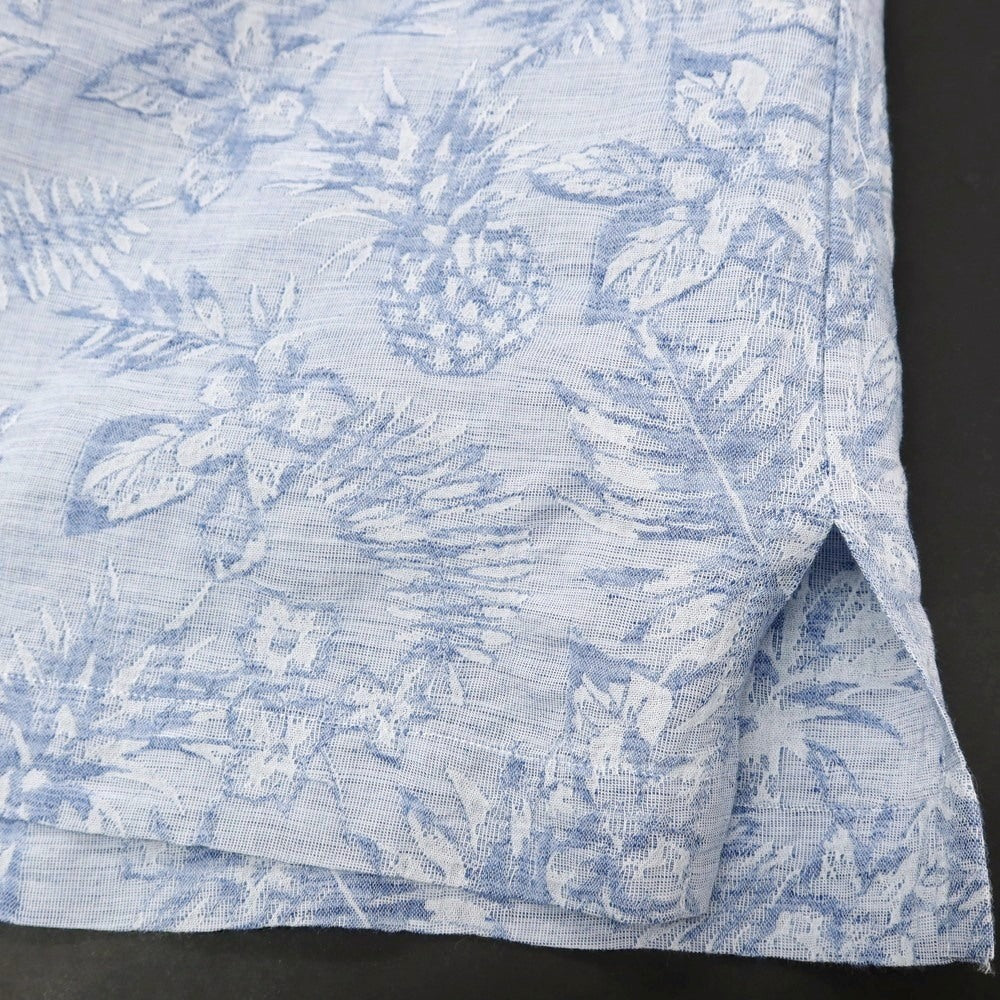 【中古】バグッタ Bagutta コットンリネン ジャカード トロピカル柄 オープンカラー カジュアルシャツ ブルー【サイズM】【 状態ランクB 】【 メンズ 】