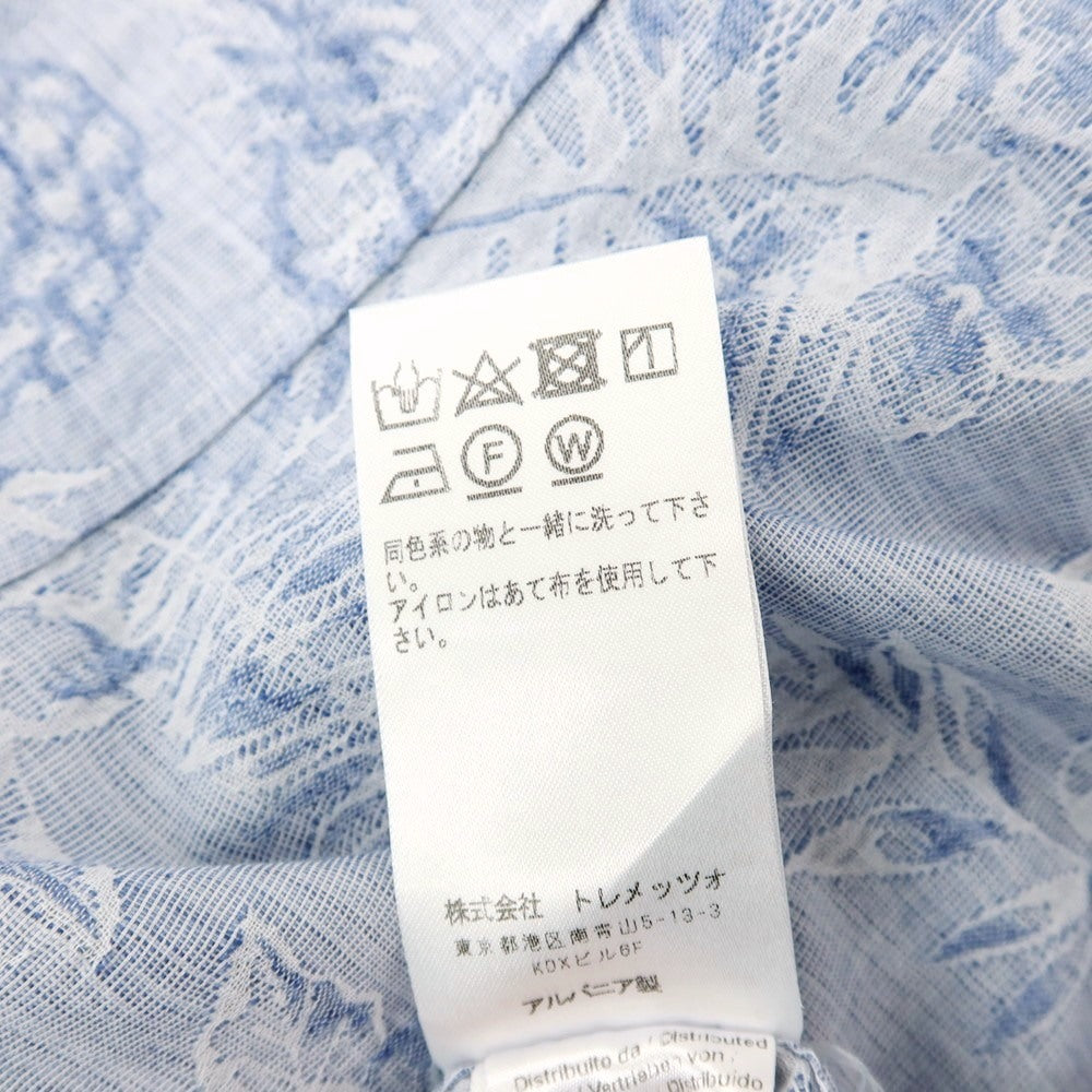 【中古】バグッタ Bagutta コットンリネン ジャカード トロピカル柄 オープンカラー カジュアルシャツ ブルー【サイズM】【 状態ランクB 】【 メンズ 】