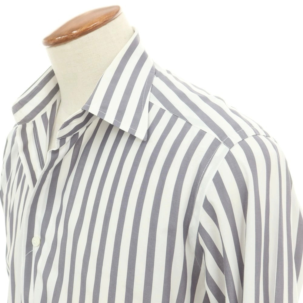 【中古】バグッタ Bagutta コットン ストライプ レギュラーカラー ドレスシャツ ホワイトxグレー【 40 】【 状態ランクC 】【 メンズ 】