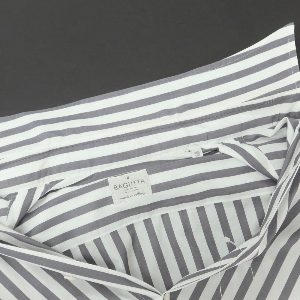 【中古】バグッタ Bagutta コットン ストライプ レギュラーカラー ドレスシャツ ホワイトxグレー【 40 】【 状態ランクC 】【 メンズ 】