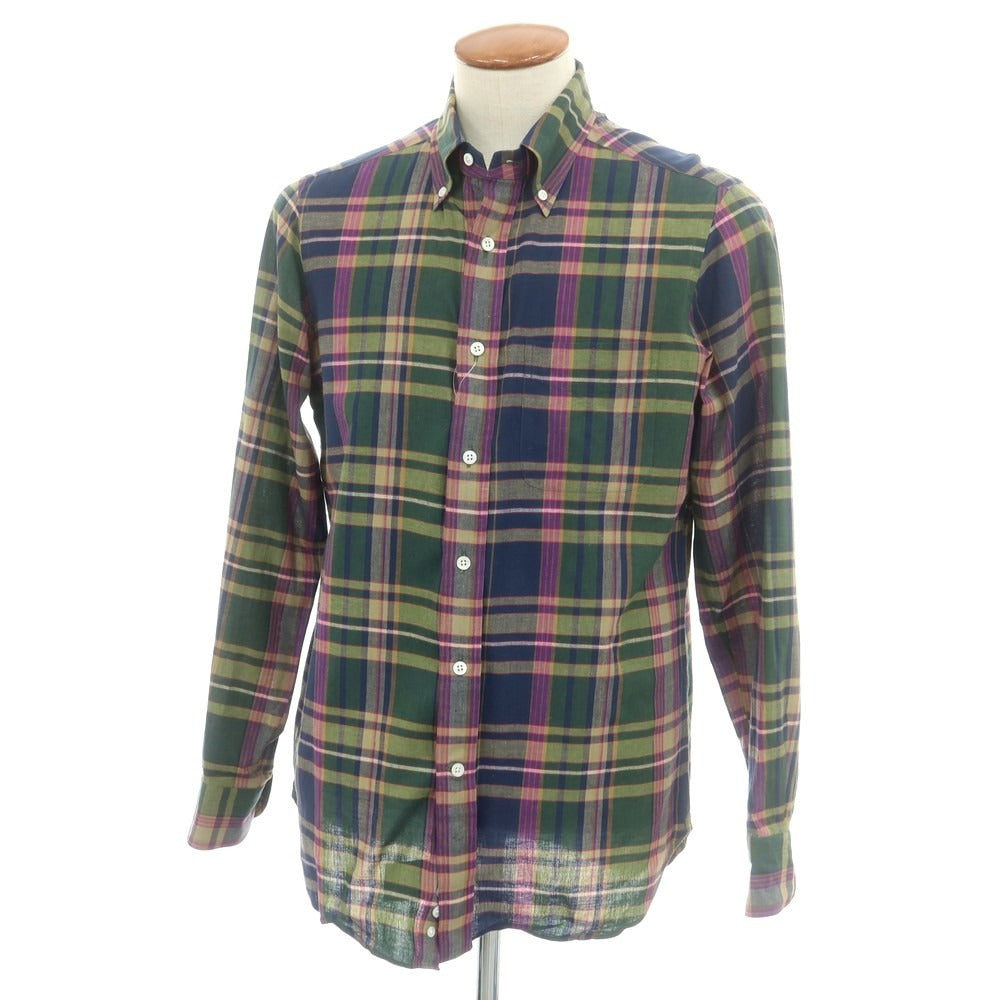 【中古】ビームスエフ BEAMS F コットン チェック ボタンダウン カジュアルシャツ ネイビーxグリーン【 40 】【 状態ランクB 】【 メンズ 】