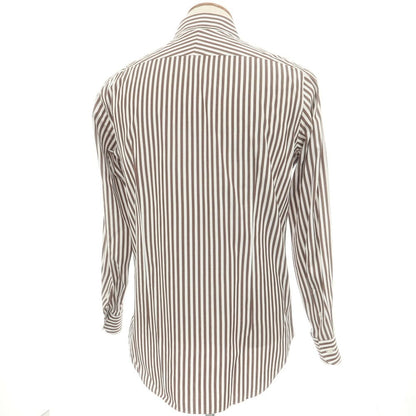 【中古】ビームスエフ BEAMS F コットン ストライプ セミワイドカラー ドレスシャツ ホワイトxブラウン【 40 】【 状態ランクB 】【 メンズ 】