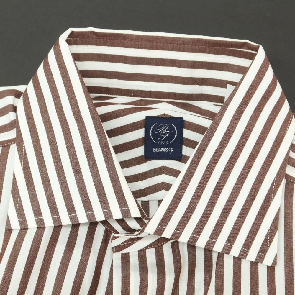 【中古】ビームスエフ BEAMS F コットン ストライプ セミワイドカラー ドレスシャツ ホワイトxブラウン【 40 】【 状態ランクB 】【 メンズ 】