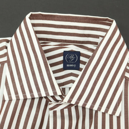 【中古】ビームスエフ BEAMS F コットン ストライプ セミワイドカラー ドレスシャツ ホワイトxブラウン【 40 】【 状態ランクB 】【 メンズ 】