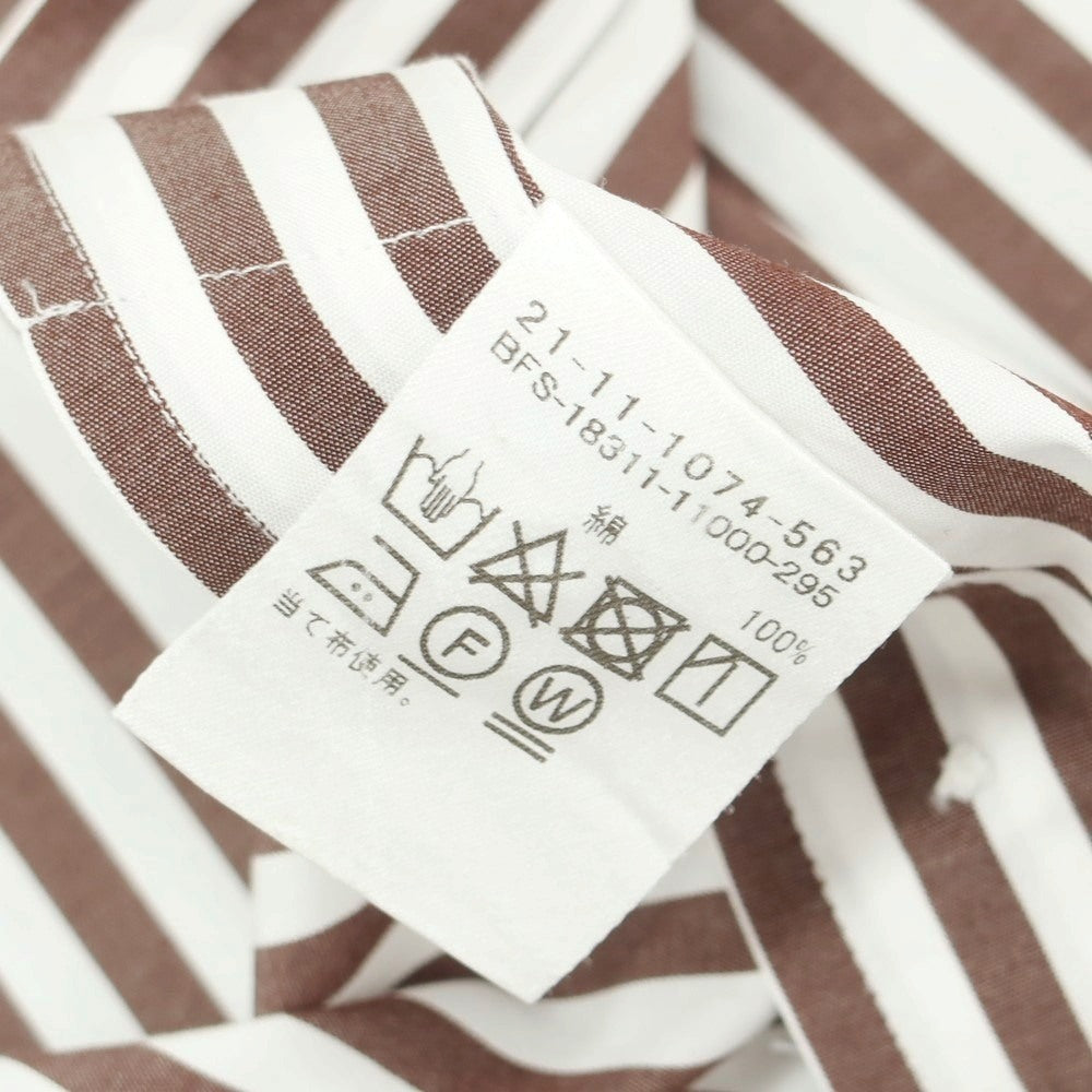 【中古】ビームスエフ BEAMS F コットン ストライプ セミワイドカラー ドレスシャツ ホワイトxブラウン【 40 】【 状態ランクB 】【 メンズ 】