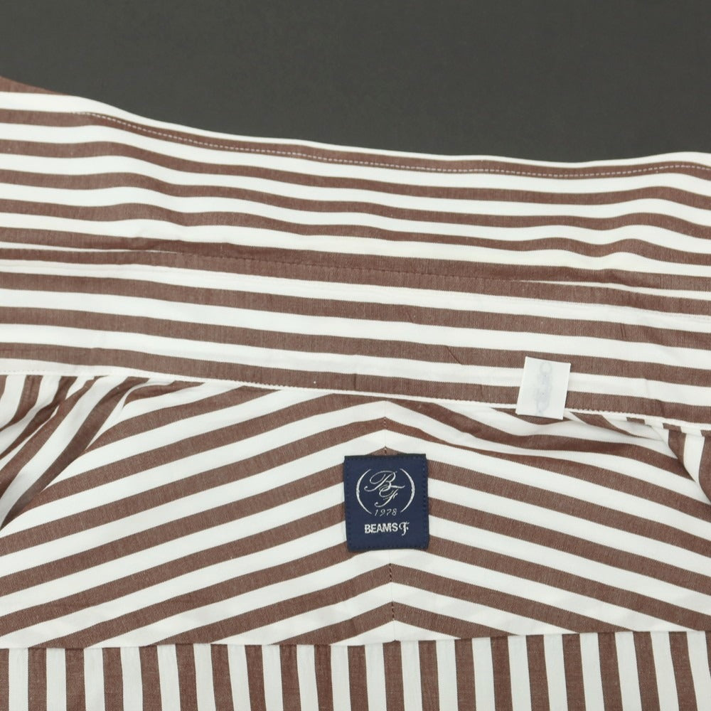 【中古】ビームスエフ BEAMS F コットン ストライプ セミワイドカラー ドレスシャツ ホワイトxブラウン【 40 】【 状態ランクB 】【 メンズ 】