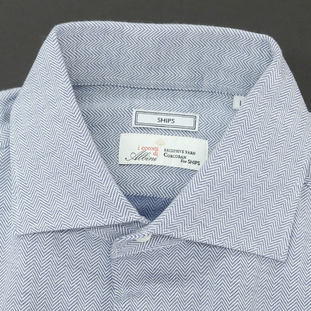 【中古】シップス SHIPS コットン ヘリンボーン ドレスシャツ ブルー【 L 】【 状態ランクB 】【 メンズ 】