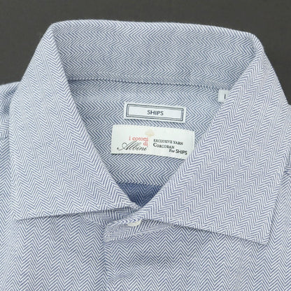 【中古】シップス SHIPS コットン ヘリンボーン ドレスシャツ ブルー【 L 】【 状態ランクB 】【 メンズ 】
