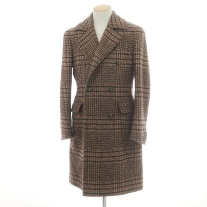 【中古】スティレ ラティーノ STILE LATINO アルパカウールナイロン チェック ダブルブレストコート ブラウン【 44 】【 状態ランクB 】【 メンズ 】