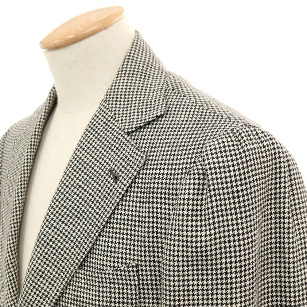 【中古】アルフォンソ シリカ Alfonso Sirica ウールシルクリネン ハウンドトゥース 3つボタンスーツ ブラックxホワイト【サイズ44】【 状態ランクC 】【 メンズ 】