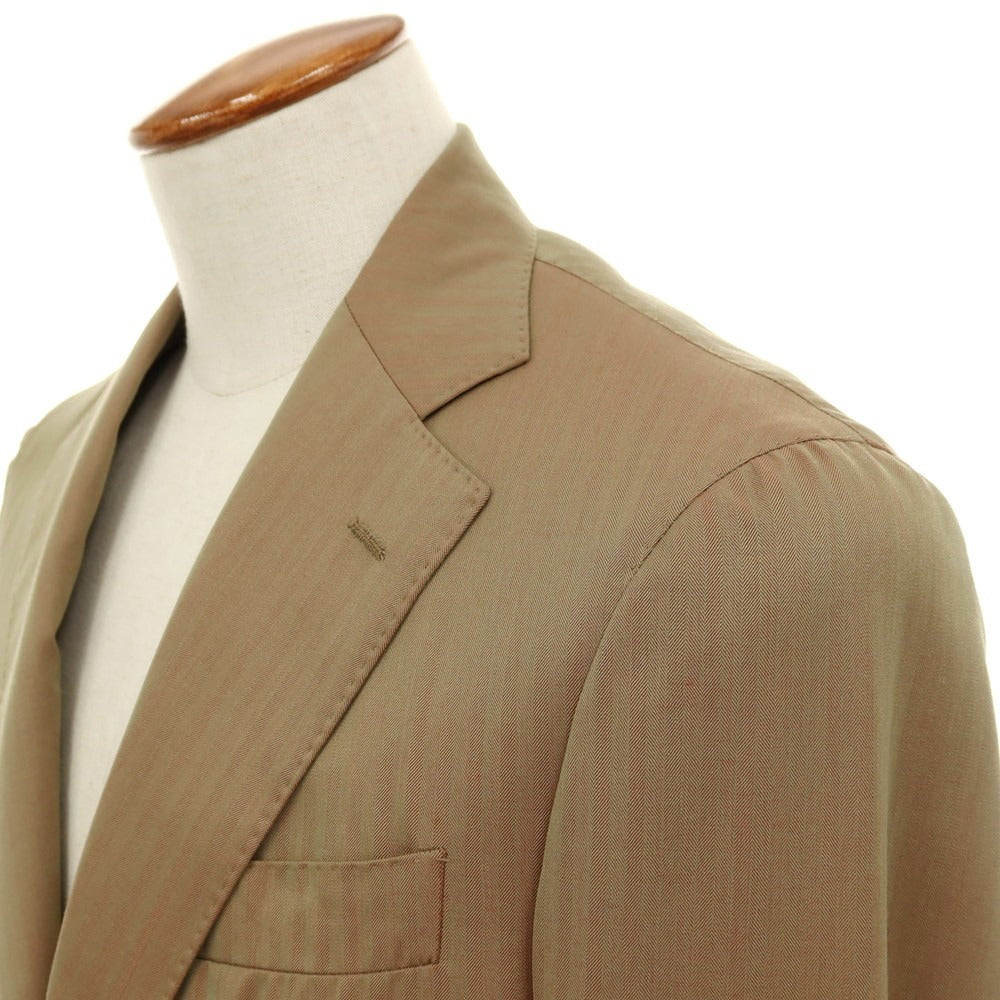 【中古】バルバ BARBA ウール ヘリンボーン 3つボタンスーツ カーキxレッド(玉虫色）【サイズ46】【 状態ランクB 】【 メンズ 】