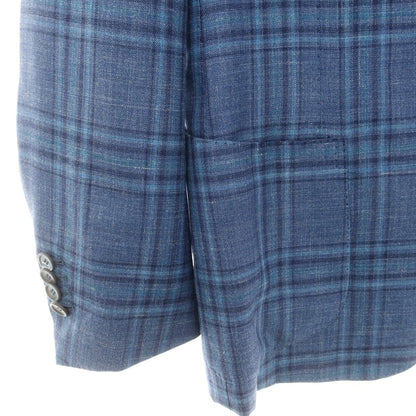 【中古】チェーザレ アットリーニ Cesare Attolini カシミヤシルクリネン チェック 3B テーラードジャケット ダークブルー【 48 】【 状態ランクB 】【 メンズ 】