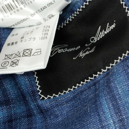 【中古】チェーザレ アットリーニ Cesare Attolini カシミヤシルクリネン チェック 3B テーラードジャケット ダークブルー【 48 】【 状態ランクB 】【 メンズ 】