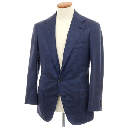 【中古】ニコラジョルダーノ NICOLA GIORDANO GIACCA シルク＆SUPER120’S ウール グレンチェック 3B テーラードジャケット ライトネイビーxブラック【サイズ46】【 状態ランクB 】【 メンズ 】