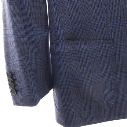 【中古】ニコラジョルダーノ NICOLA GIORDANO GIACCA シルク＆SUPER120’S ウール グレンチェック 3B テーラードジャケット ライトネイビーxブラック【サイズ46】【 状態ランクB 】【 メンズ 】