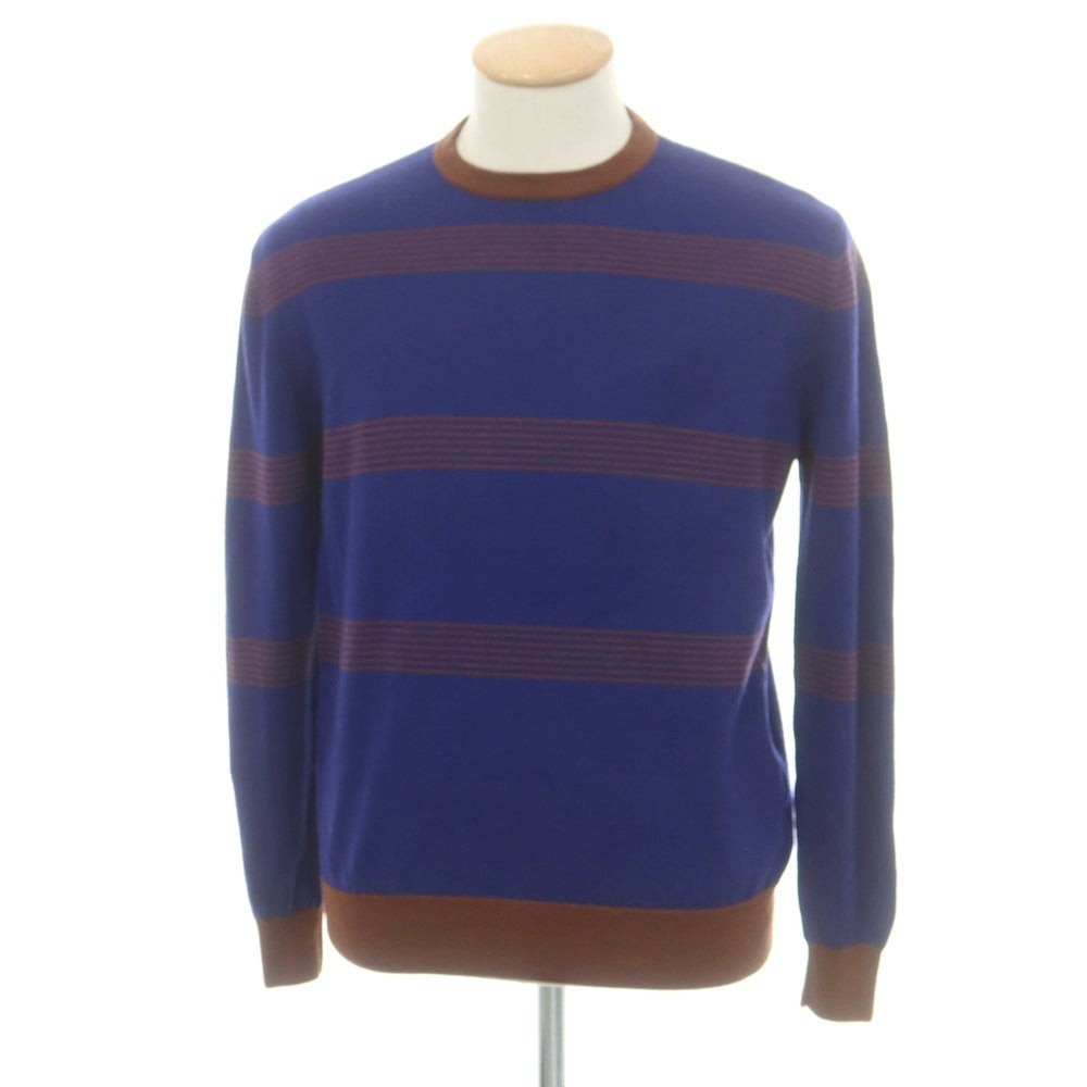 【中古】クルチアーニ CRUCIANI ウールカシミヤ クルーネック プルオーバーニット ネイビーxブラウン【サイズ44】【 状態ランクC 】【 メンズ 】[BPD]