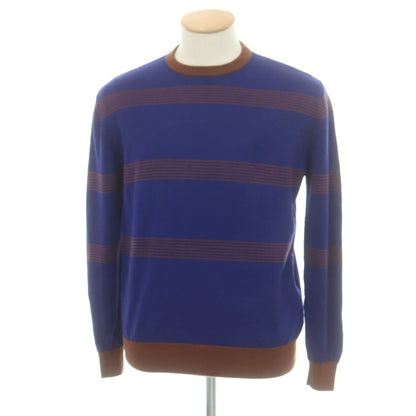 【中古】クルチアーニ CRUCIANI ウールカシミヤ クルーネック プルオーバーニット ネイビーxブラウン【 44 】【 状態ランクC 】【 メンズ 】