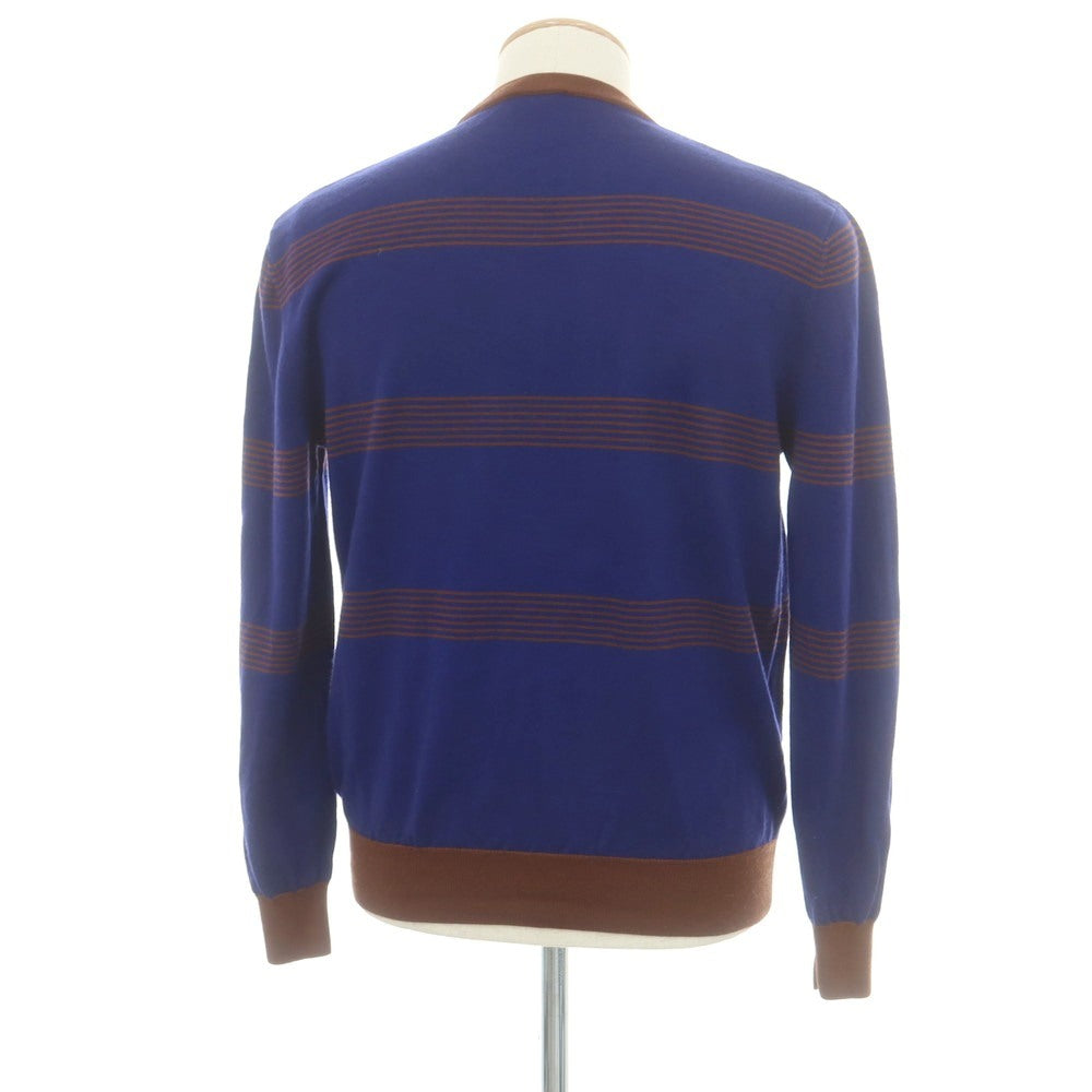 【中古】クルチアーニ CRUCIANI ウールカシミヤ クルーネック プルオーバーニット ネイビーxブラウン【サイズ44】【 状態ランクC 】【 メンズ 】[BPD]