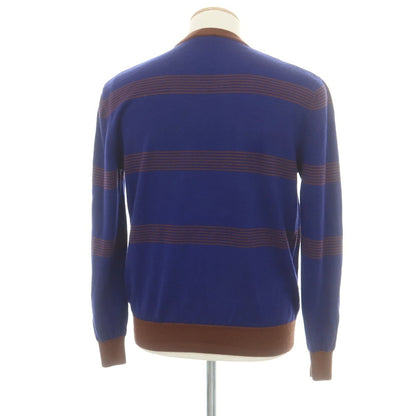 【中古】クルチアーニ CRUCIANI ウールカシミヤ クルーネック プルオーバーニット ネイビーxブラウン【 44 】【 状態ランクC 】【 メンズ 】