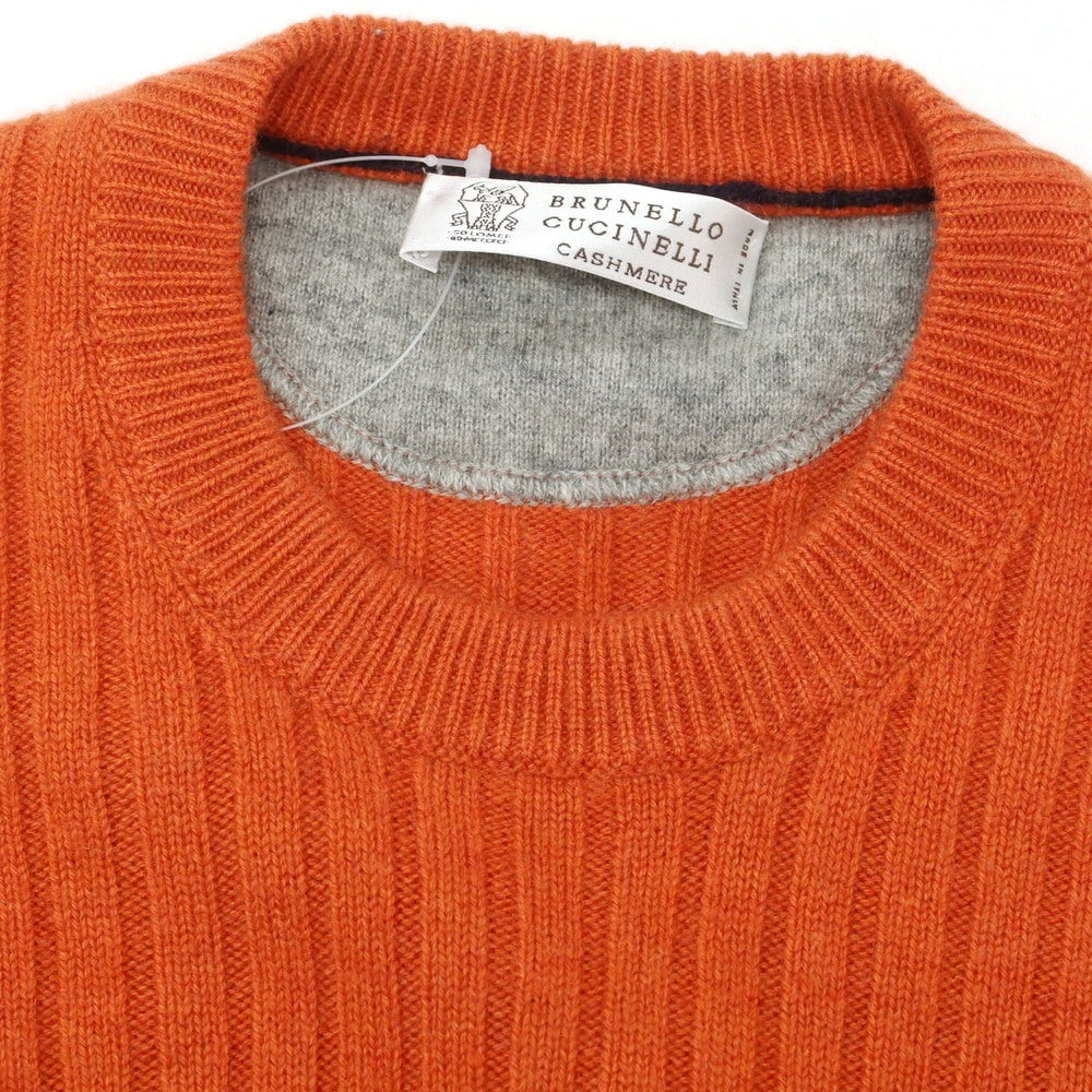 【中古】ブルネロクチネリ Brunello Cucinelli カシミヤ クルーネック リブ プルオーバーニット オレンジ【サイズ46】【 状態ランクB 】【 メンズ 】[BPD]