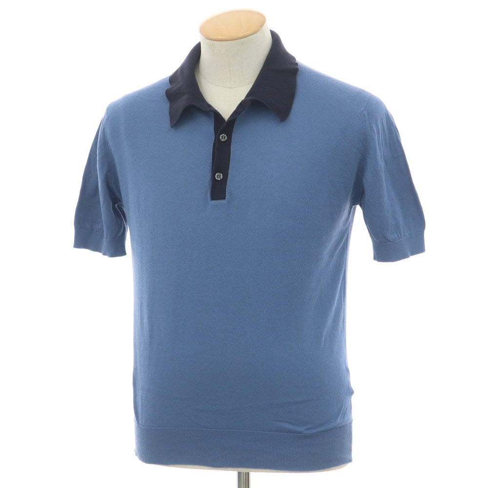 【中古】ジョンスメドレー JOHN SMEDLEY ハイゲージ シーアイランドコットン 半袖 ポロニット ダルブルーxネイビー【サイズS】【 状態ランクC 】【 メンズ 】